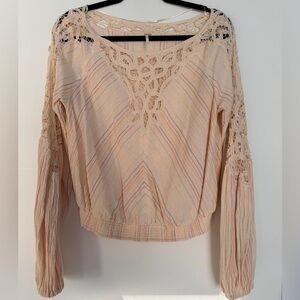 Free People Lace Detail Blouse - Cream and Pink